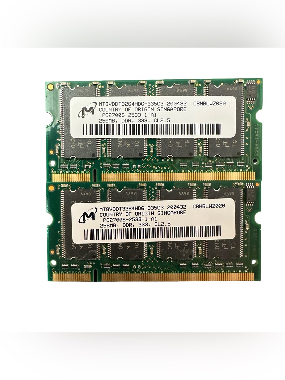 512MB DDR Laptop RAM — 2x 256MB Micron
